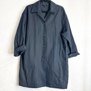 Nili Lotan Utility Barn Jacket Tranch Coat Navy Blue Pockets Small Oversized